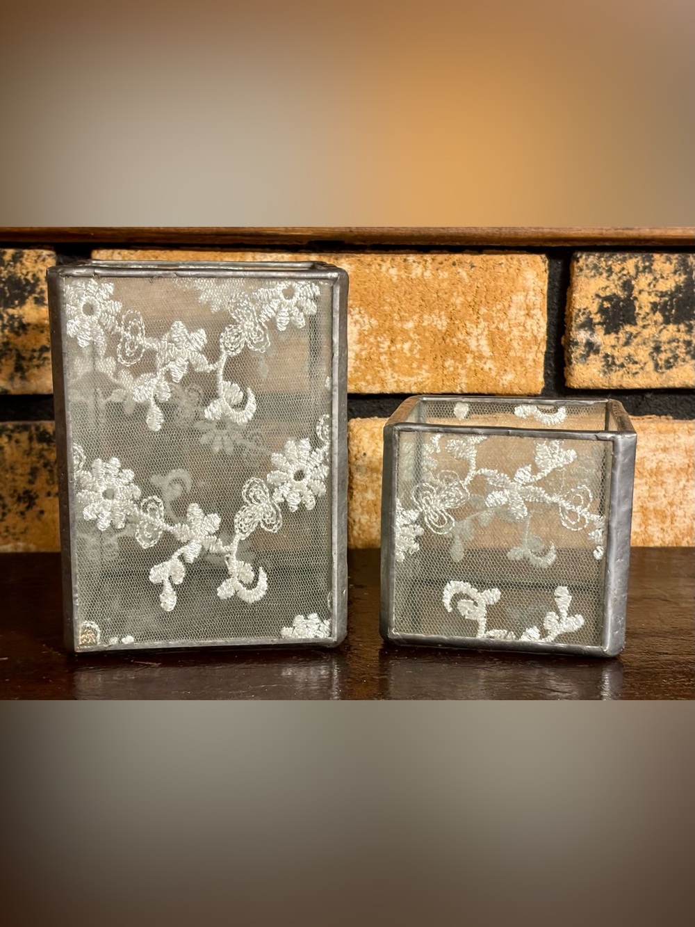 Decorative Lace-Patterned Glass Candle Holders - White (Set of 2)